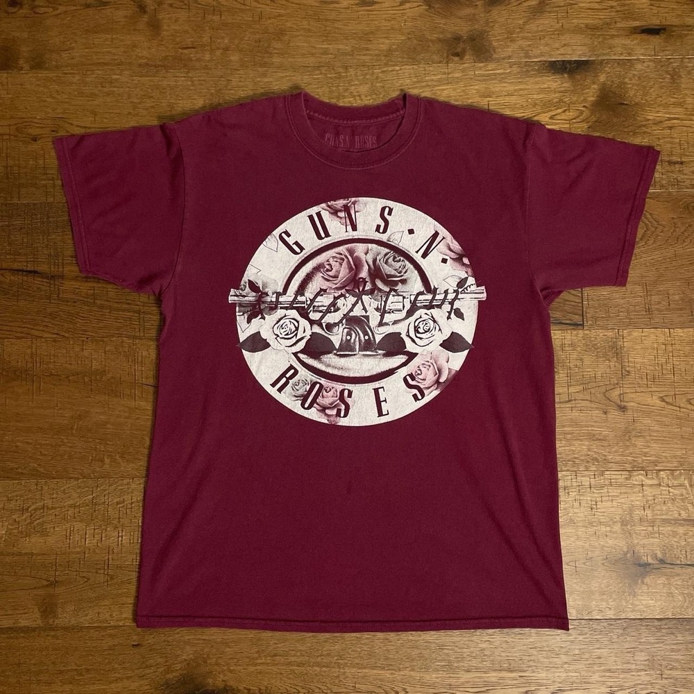 Guns N Roses Logo Burgundy Red Band Tee Rock Music Shirt Mens Large